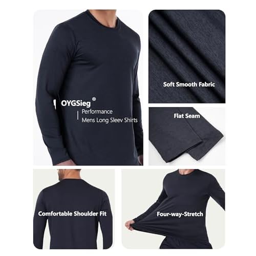 6 Pack Men's Quick Dry Long Sleeve Shirts UPF 50+ UV Sun Protection SPF Shirt Moisture Wicking T-Shirt for Casual Workout