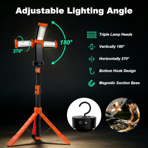 10,000mAh Dimmable Camping Light with Tripod, Rechargeable Work Lantern