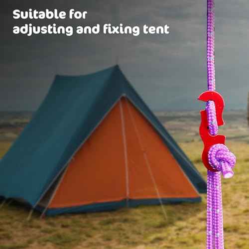 30 Pcs Guyline Tensioner Aluminum Alloy Guy Line Tensioners, Tent Rope Adjusters, Ultralight Cam Jam Cord Tighteners Paracord Tensioner for Outdoor Camping Hiking Backpacking Accessories (Red)