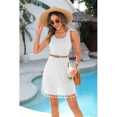 AI'MAGE Bathing Suit Cover Up for Women 2025 Tassel Swimsuit Coverup Sleeveless Swimwear Tank Knee Length Bech Dress S-2XL
