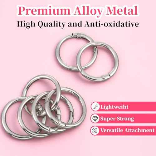 20pcs 1 Inch Round Spring O Rings Round,Meta Carabiner Clip Snap,Alloy Purse Clip Keychain Ring for Keyrings Buckle,Bags,Purses