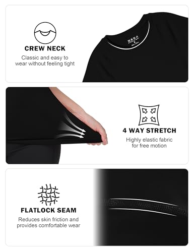 Women's Short Sleeve Compression Shirt - Quick Dry Workout Top, Small, Black