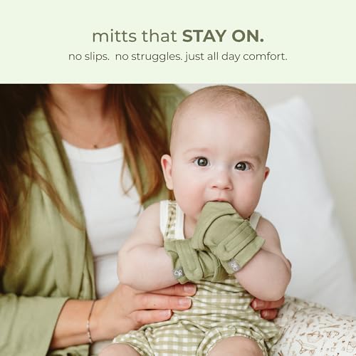 Baby Anti-Scratch Mitts Made from Bamboo Cotton for 3-6 Months - Artichoke