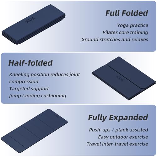 Foldable Yoga Mat 74" x 32" x 0.3" with Dual-Sided Non-Slip Surface - Navy Blue