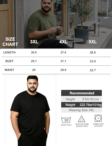 Men's Workout Gym Dry Fit Short Sleeve T-Shirts Big & Tall 3X-Large 5 Pack - Black Gray White Blue Green