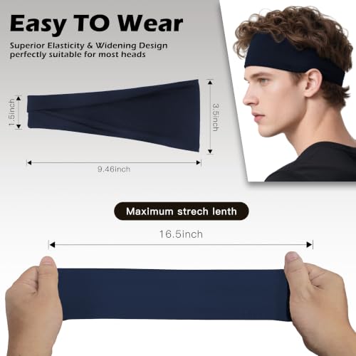 Men's Lightweight Summer Headbands - Black, Pack of 6