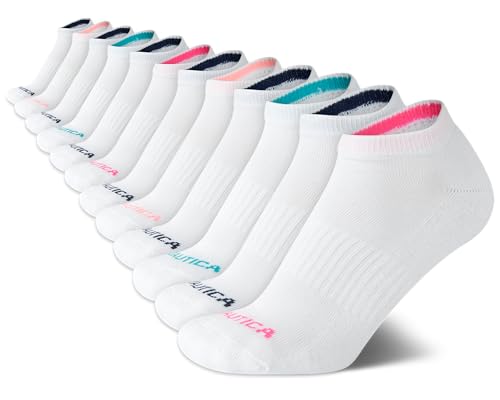 Nautica Women's No Show Socks - Moisture Wicking Low Cut Ankle Socks 12 Pack