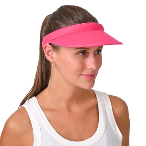 Sun Visor Hats Women Men Wide Brim Clip-On Outdoor Sports Golf Beach Travel Tennis Cap - White Pink 6 3/4-7 1/2