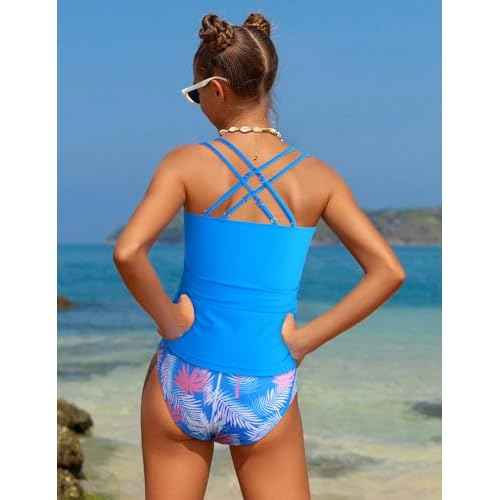 Girls Swimsuit 2 Piece Bikini Set Tropical Print Girls Bathing Suit Adjustable Straps 7-16T
