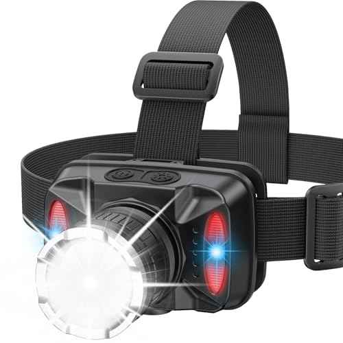Rechargeable LED Headlamp, 6 Light Modes with Red & Blue Strobe, Zoomable Beam, 90¡Æ Adjustable Waterproof Headlamp for Camping, Hiking, Fishing, Outdoor Work