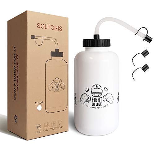 SolForis White Hockey Water Bottle with Long Straw 1L BPA-Free Leakproof Sports Bottle
