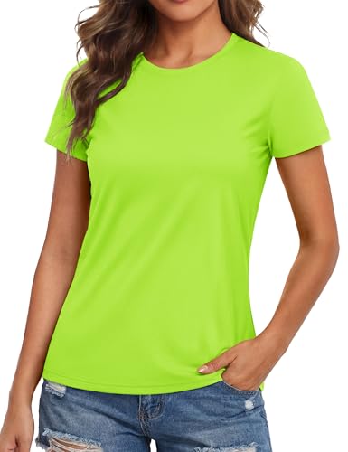 Women's Workout Tops Short Sleeve Rash Guard UPF 50+ Quick Dry Sun Protection Fluorescent Green Medium