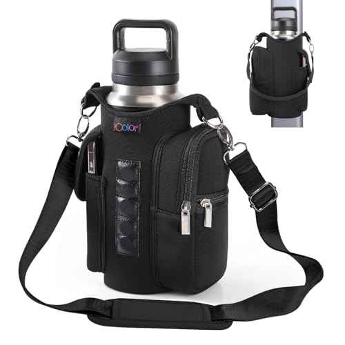 icolor Magnetic Gym Bag Water Bottle Carrier Holder with Phone Pockets & Shoulder Strap,Gym Magnetic Bag 5 Built-in Magnets Gym Accessories Organizer Magnetic Bottle Pouch Sleeve for Men Women