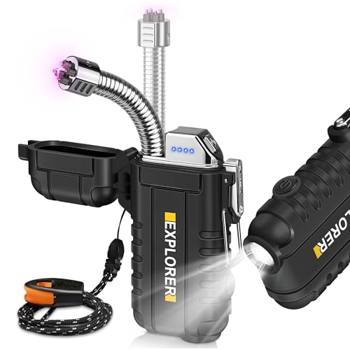 Lafagiet Electric Lighter USB C, Powerful Dual Arc Plasma Flame, with Flashlight, Wind & Waterproof Lighters for Candle, Camping, Grill, Emergency