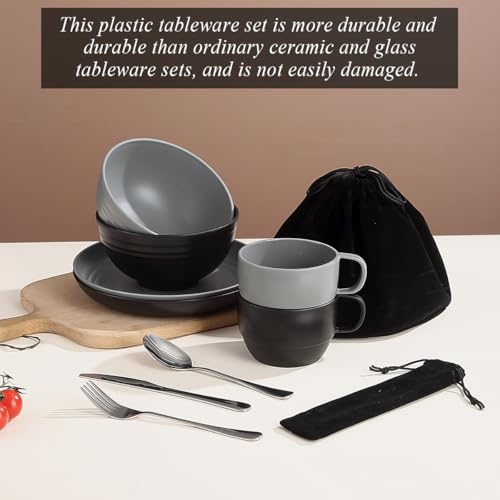 Camping Mess Kit for 2 Persons with Black & Gray Utensils and Tableware