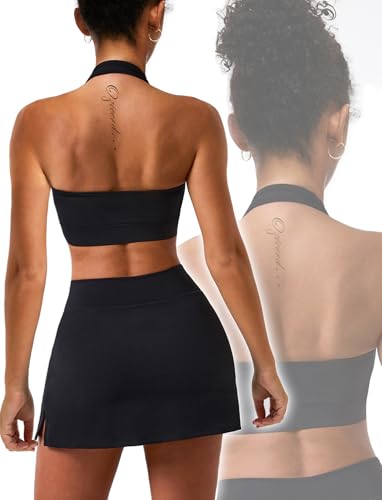 High Waisted Golf Skort for Women - Bodycon Mini Tennis Skirt with Shorts, Black, Small