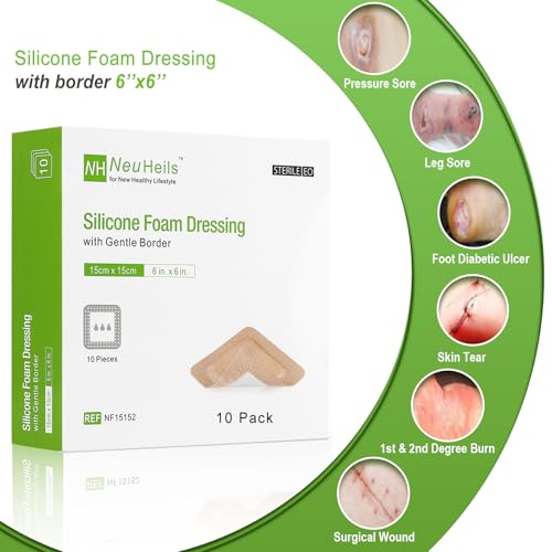 NeuHeils Silicone Foam Wound Dressing 6x6 Inch Pack of 10 for Bed Sores