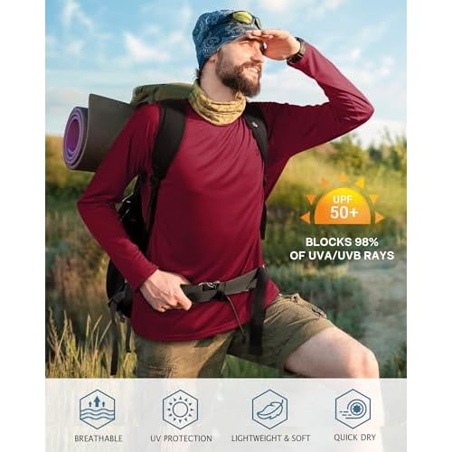 Roadbox Mens UPF 50+ UV Sun Protection Shirts Outdoor Long Sleeve SPF Rash Guard for Fishing Hiking Swimming Running