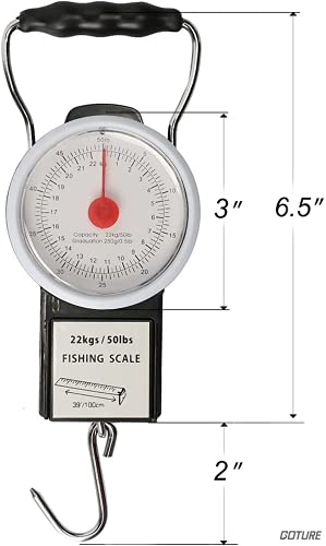 Fishing Hanging Scale 50 Lbs/22Kg Mechanical Dial Weight with Tape Measure - Portable Handheld