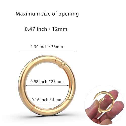 Round Key Ring Carabiner Clip for Keys, Buckle, Bags, Purses, 1 Inch Keychain Rings, Set of 12