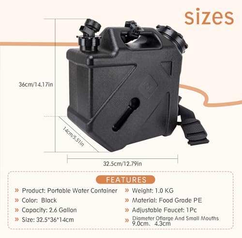 Camping Water Jug 2.6 Gallon BPA Free Leak-Proof Portable Water Container - Variation 332.8 Ounces