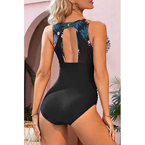 NEOSAN Women's One Piece Swimsuit V Neck Mesh Bathing Suit Monokinis