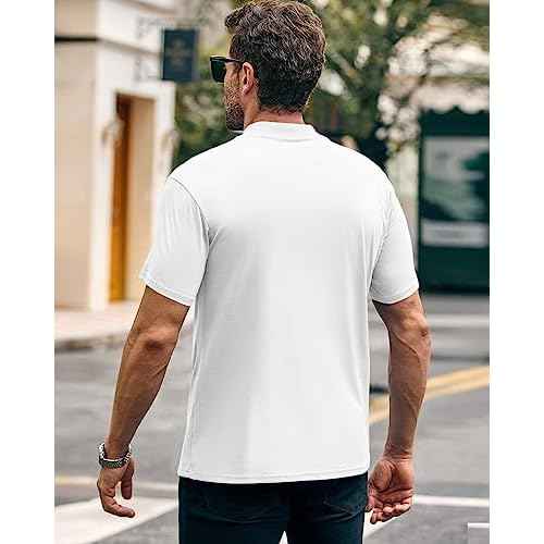 Wihion Men Turtleneck Mock Neck T Shirts Short Sleeve Ribbed High Neck T-Shirt Tee