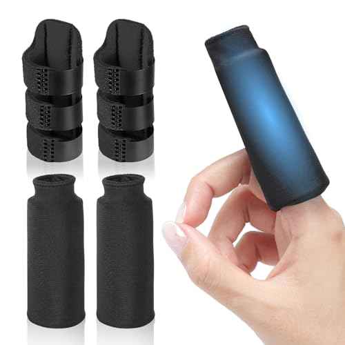 Trigger Finger Splint and Finger Ice Pack, 2+2 Set, Reusable Fingers Ice Sleeves for Pain Relief, Fingers Brace Fits for Middle/Ring/Index/Pinky Finger- Left and Right Hand, Black, 4pcs