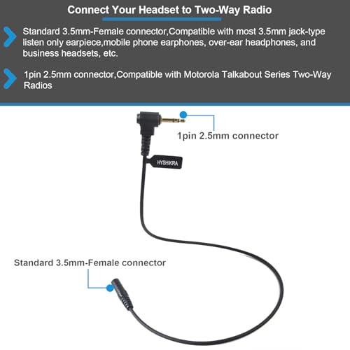 2.5mm to 3.5mm Radio Earpiece Adapter Cable for Motorola Walkie-Talkies