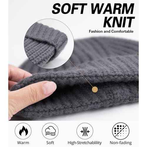 Fisherman Short Beanie Hats for Men, Knit Skull Cap Cuff Trawler Hat Mens Stylish Watch Cap Winter Warm Hat for Daily Wear