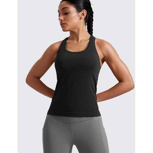 CRZ YOGA Seamless Racerback Tank Tops for Women - Gym Workout Athletic Running Sleeveless Shirts Breathable Scoop Neck