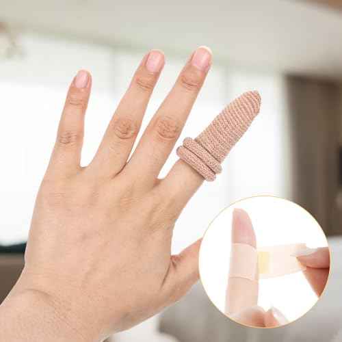 Cotton Bandage Finger Cots, 15 Pcs Breathable Finger Gloves Elastic Thumb Protectors Reusable Fingers Covers for Wounds, Injury, Gardening Work, Kitchen (Skin Color)