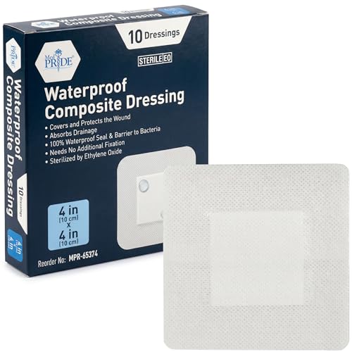 MED PRIDE Waterproof Composite Island Dressing 4x4 Inch Pack of 10 - Sterile, Adhesive Wound Cover