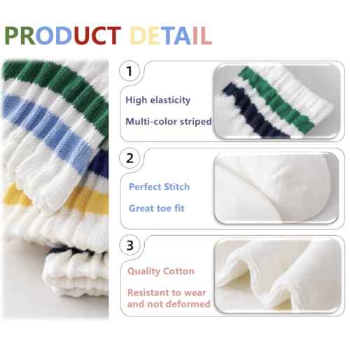 Women Striped Retro Novelty Crew Socks Sporty Thick Cotton Quarter Tube Socks