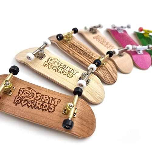 SPITBOARDS¢ç 32 mm Fingerboard Complete Real Wood Set-Up (Pre-Assembled, 5-Layers), Trucks with Lock Nuts, Bearing Wheels, Foam Grip Tape, (Deck: Zebra Wood, Trucks: Gold, Wheels: Black)