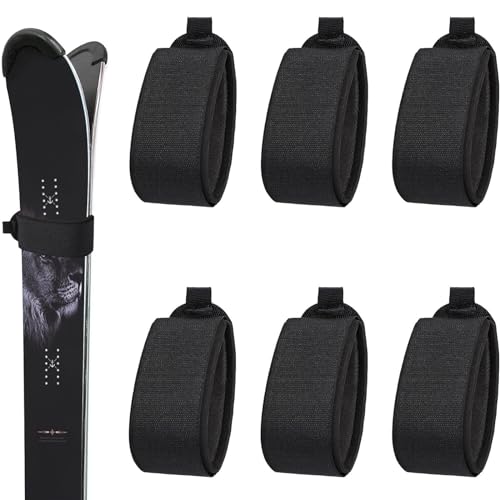 6 PCS Ski Fastener Straps Adjustable, Ski Straps, Ski Straps for Carrying, Ski Bands Tapes with Protector Pads Adjustable, Ski Fastener Straps for Ski Boards Poles Winter Sports Accessories Black