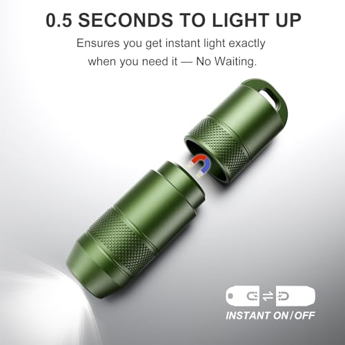 Green Rechargeable Mini Keychain Flashlight 100 Lumens Magnetic Compact