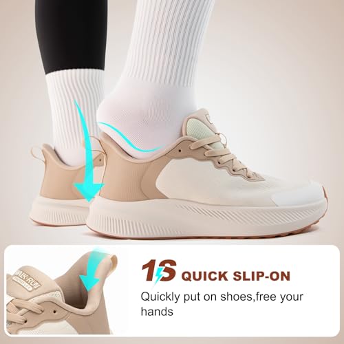 ALEADER Wide Toe Box Shoes Women Running Walking Tennis Work Nurse Sneakers 8.5 Wide / Oatmeal