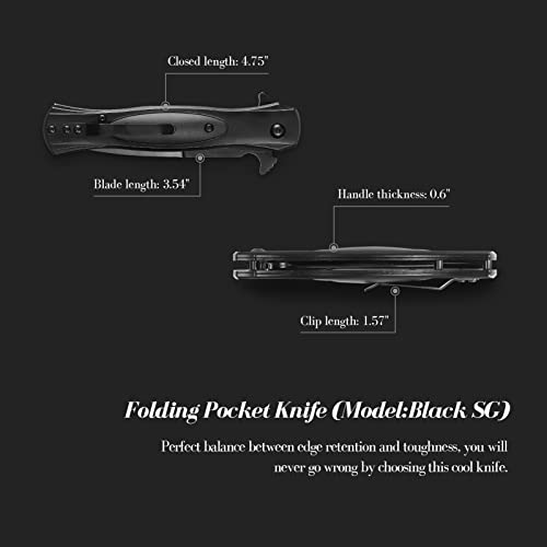 Pocket Knife for Men - EDC Stainless Steel Knife with Clip, Black