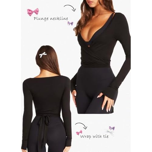 Navneet Women Long Sleeve Ballet Pilates Yoga Wrap Tie Front Tops Workout Gym Shirts Cardigan