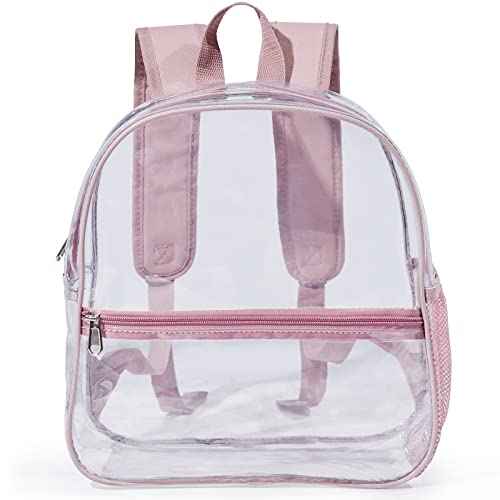 Mini Clear Backpack 12"x6"x12" Stadium Approved See Through Bag Waterproof PVC Small Transparent Backpacks for Festival Sport Event Concerts, Rose Gold