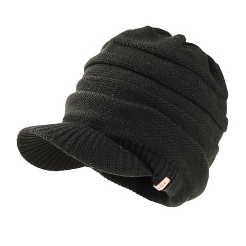 TOP-EX DryKnit¢â Winter Waterproof Merino Wool Visor Beanie Hat with Brim for Men Women, Knit Cap Stocking Warm Fleece Lined