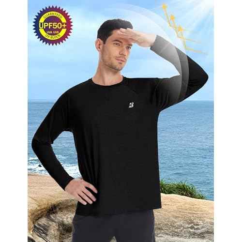 Roadbox UPF 50+ Sun Shirts for Men, UV Protection Long Sleeve Swim Shirt, Lightweight Rash Guard for Fishing Hiking Running