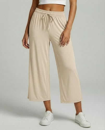 Women's Gaucho Wide Leg Capris Set of 3 - High Waist Loose Crop Pants with Pockets, Large