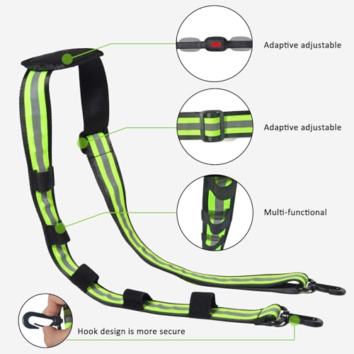 HYS 4.99ft Reflective Adjustable Shoulder Strap with Elastic to Secure Handheld Radio Mic clip - Thick Padded Non-Slip Design for Walkie Talkie Holsters & Crossbody Bags - Durable Swivel Hooks