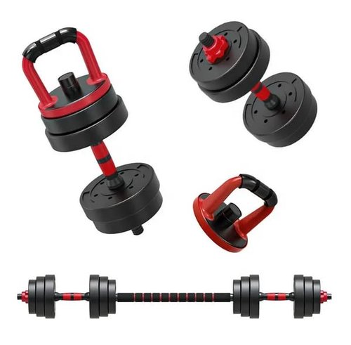 Emza Fitness Adjustable Dumbbells/Barbell/Kettlebell, 22lb/33lb/44lb/66lb/88lb, 10kg/15kg/20kg/30kg/40kg, Push-Up Stand, Home Gym Equipment for Men and Women (88, Pounds), Red/Black