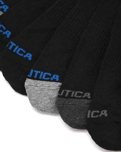 Nautica Mens Quarter Socks Cushioned Moisture Wicking Athletic Socks 6 Pack - All Black 12.5 Size