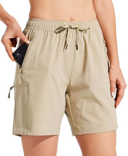 Willit Women's 7-Inch Khaki Cargo Shorts - Lightweight Quick Dry Summer Athletic Casual Pants
