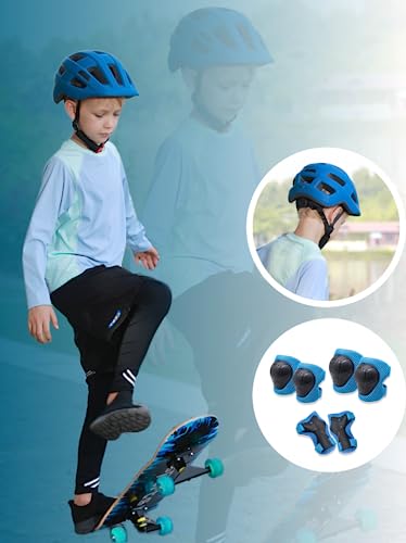 Kids Bike Helmet for Ages 1-8 with Protective Gear Set - Navy Blue, 51-54cm