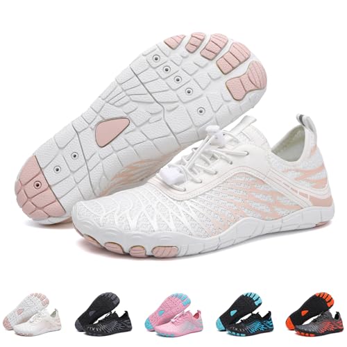 Barefoot Water Shoes Women Men Wide Toe Box Beach Pool Footwear - White 10.5 Women / 8.5 Men